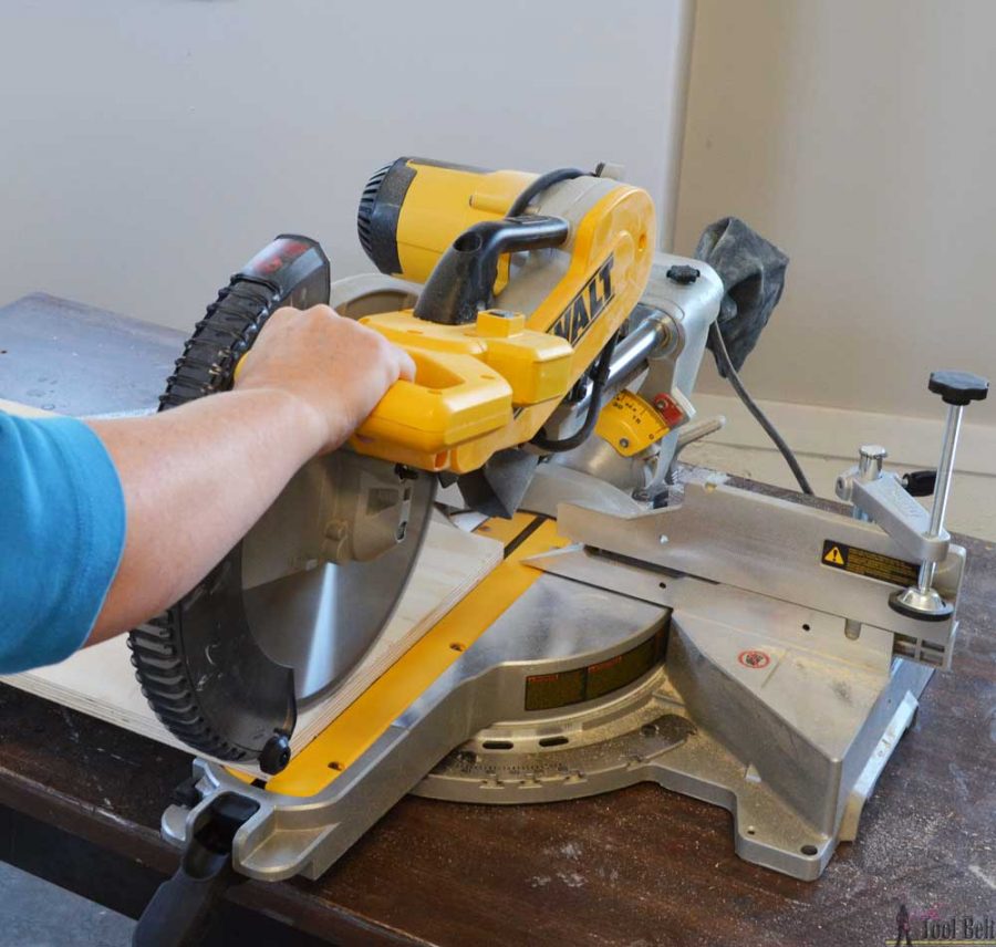 How to use a DeWALT 12" sliding compound miter saw. Cutting a max width board.