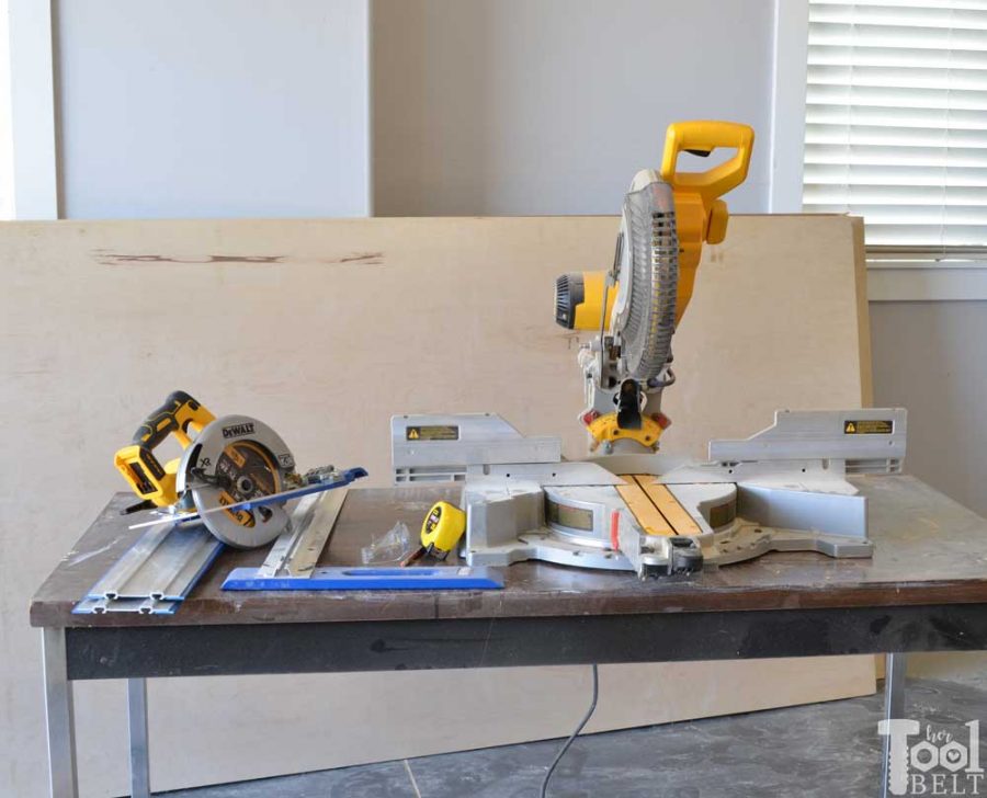 A miter saw station with all the bells and whistles. There is plenty of work space, stop blocks and loads of storage! Free building plans that can be adjusted to any miter saw.