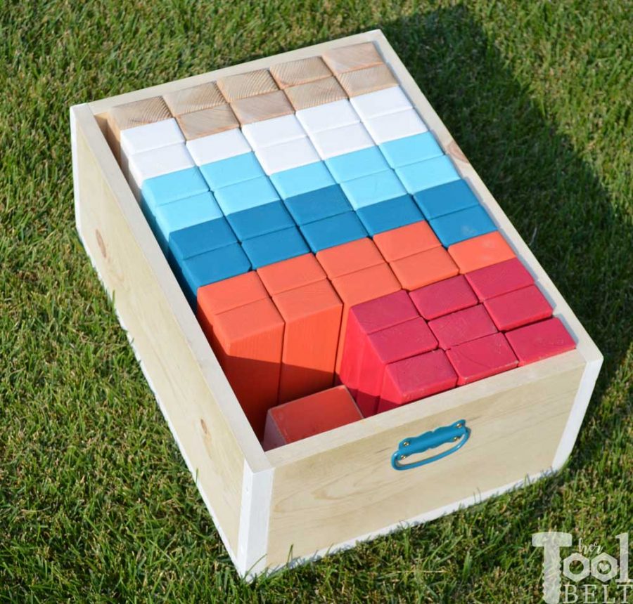 Make your own yard game crate for Giant Block Tower Builder, that doubles as a playing stand. Add colored dice for a fun roll 'n go option to mix things up. 