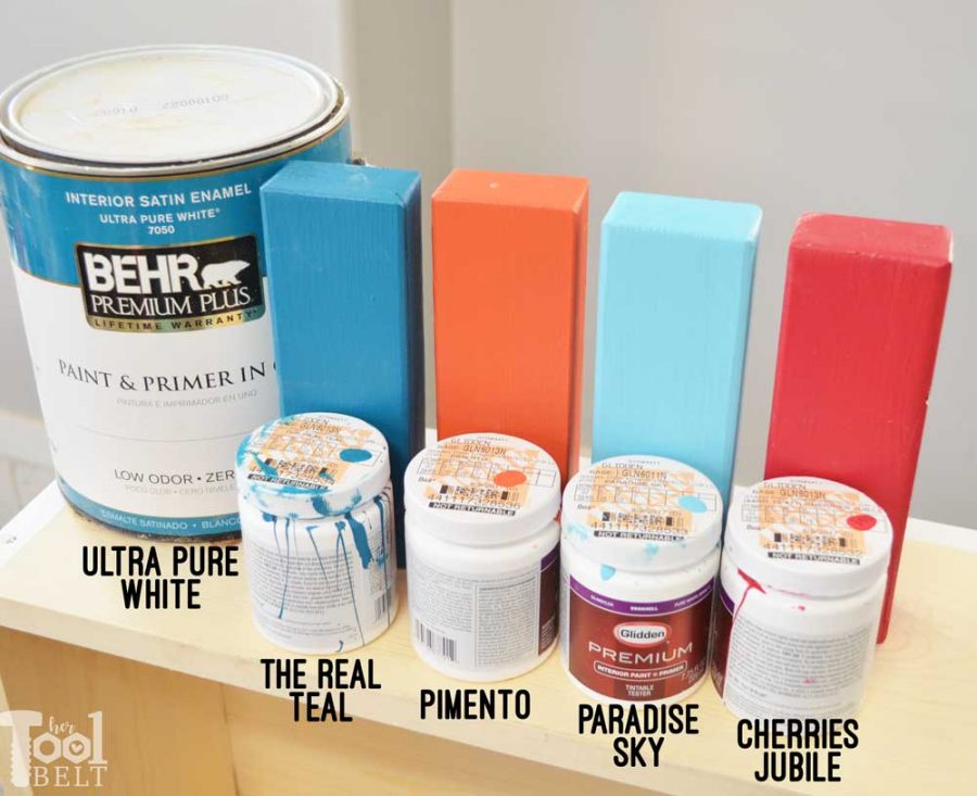 Paint colors. Make your own Giant Block Tower Builders yard game with a carrying crate that doubles as a playing stand. Add colored dice for a fun roll 'n go option to mix things up. 
