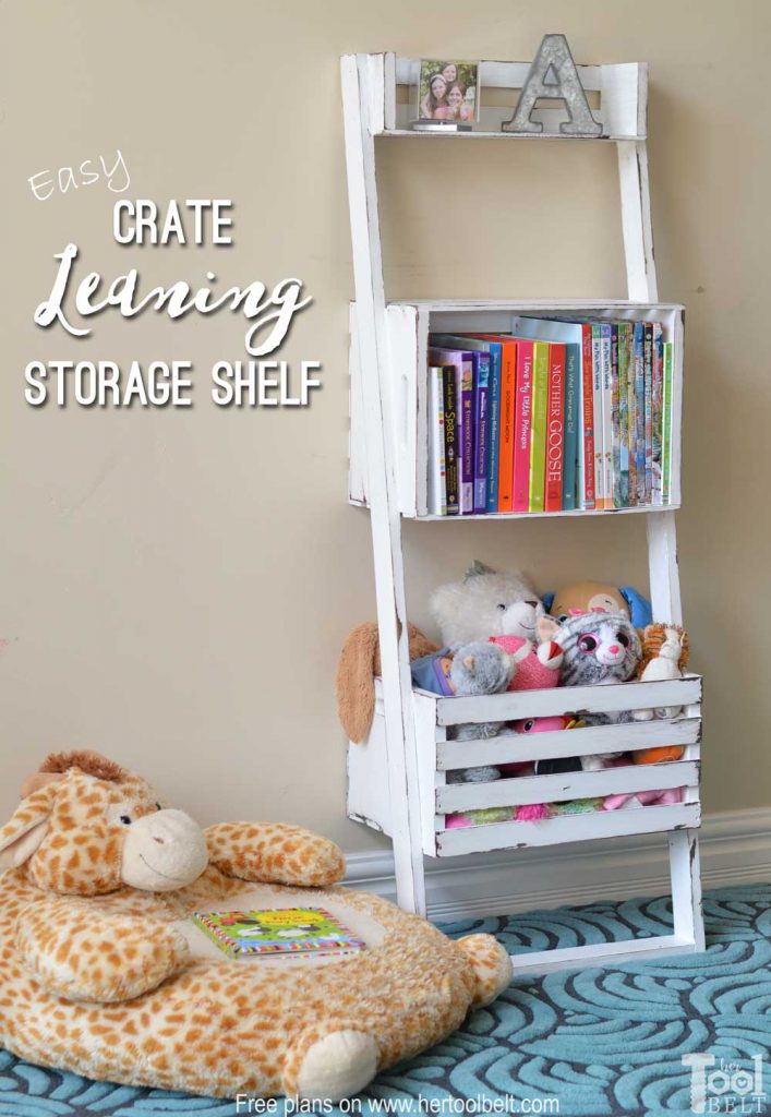 Oh this would be super easy to make. Build a leaning storage and bookshelf with crates, perfect to help organize kids bedrooms. Free building plans.