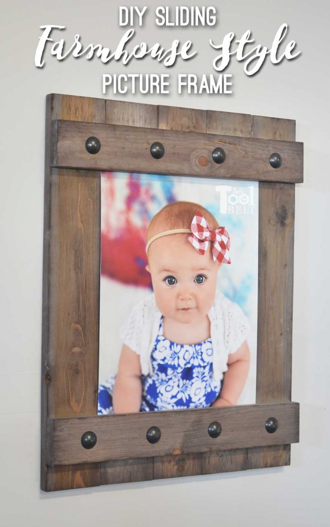 Change out your photo prints super easy with a sliding farmhouse style frame. Make these cute frames out of wood for as little as $5. Free plans