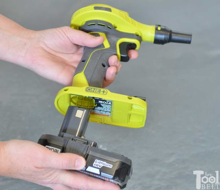 Ryobi high volume inflator tool review. Install battery.