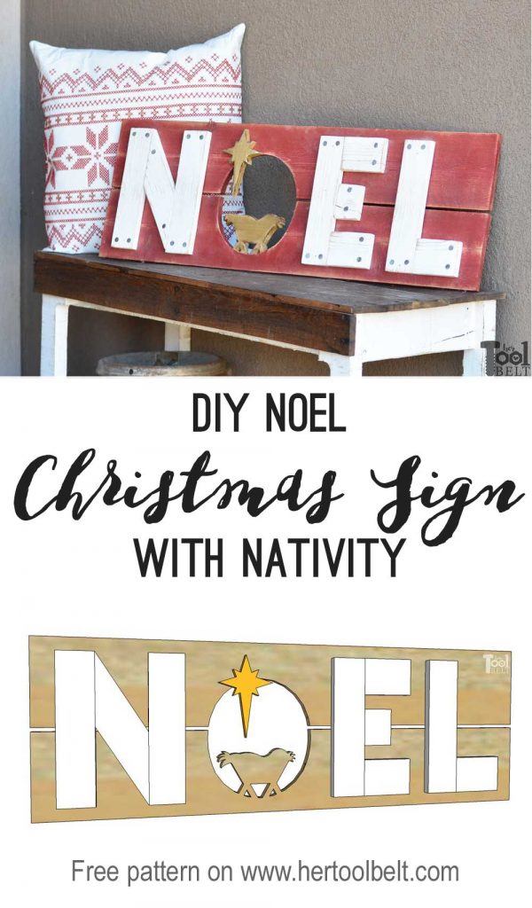 Nativity themed Noel Christmas sign with free pattern.