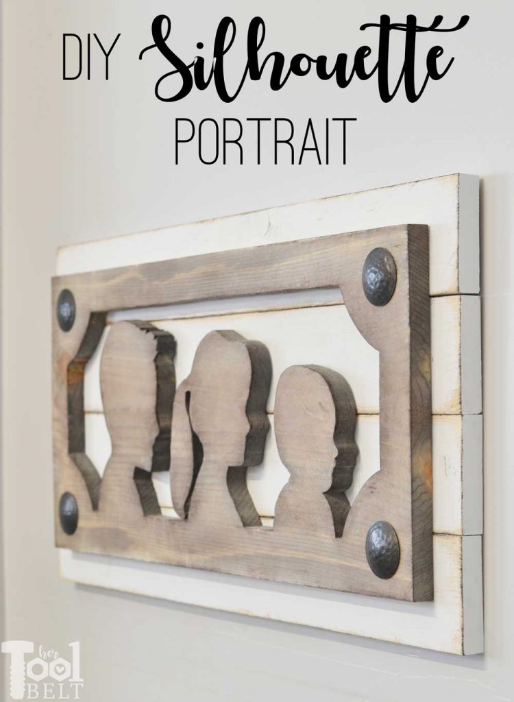 Farmhouse Style DIY silhouette portrait of the kids made out of wood. Take profile pictures of the children and create this unique display.