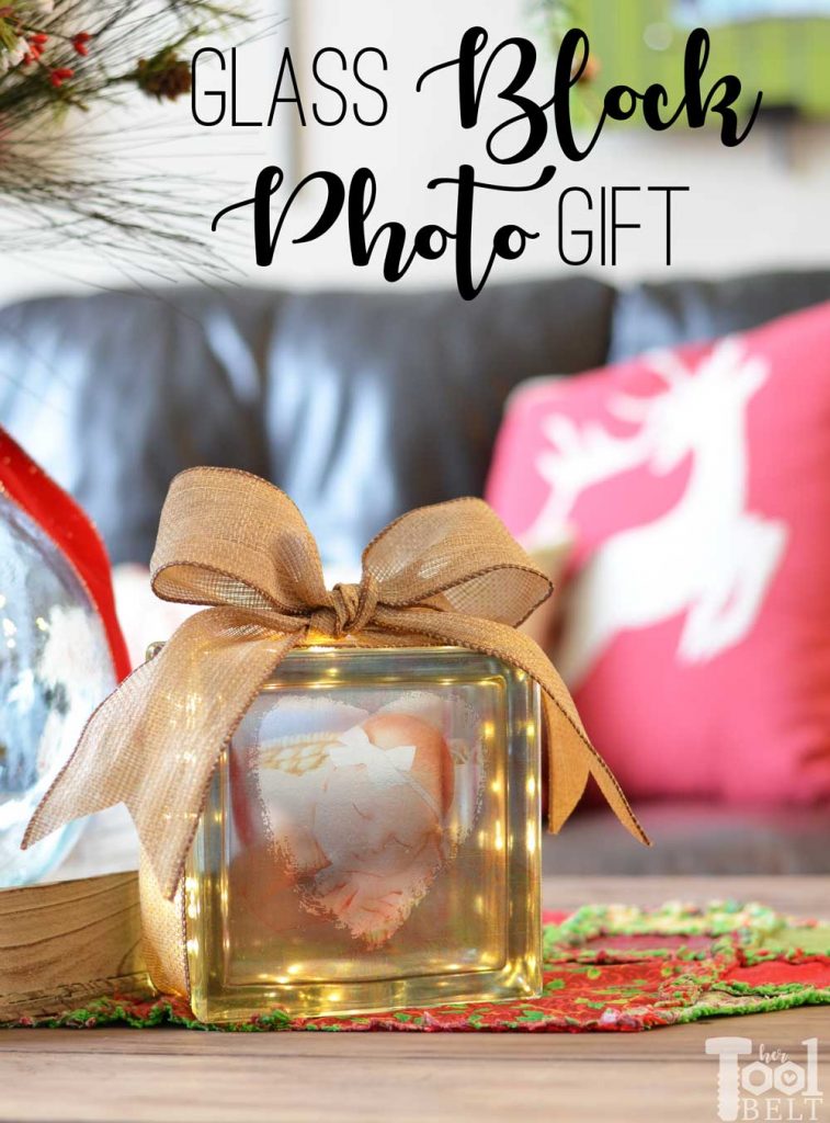DIY photo gift idea, attach a personalized photo to a glass block.