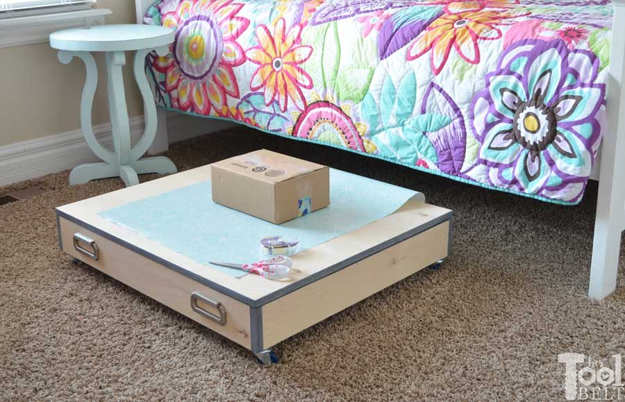 Save your closet space and store all of you wrapping supplies in a handy rolling gift wrap organizer. It easily slides under the bed and has lots of room for storage, plus a large solid top for wrapping. Free building plans!