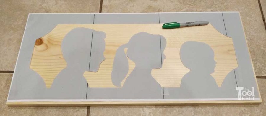 Farmhouse Style DIY silhouette portrait of the kids made out of wood. Take profile pictures of the children and create this unique display.