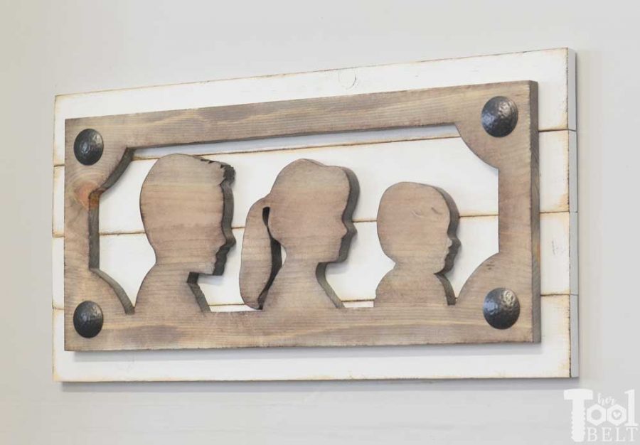 Farmhouse Style DIY silhouette portrait of the kids made out of wood. Take profile pictures of the children and create this unique display.