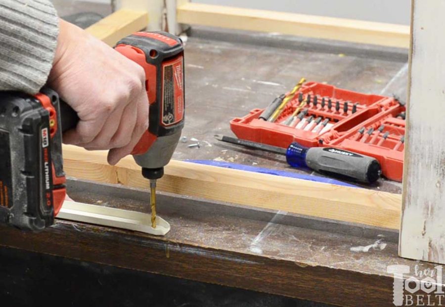 DIY farmhouse side table tutorial and free plans with optional drawer and zinc table top.