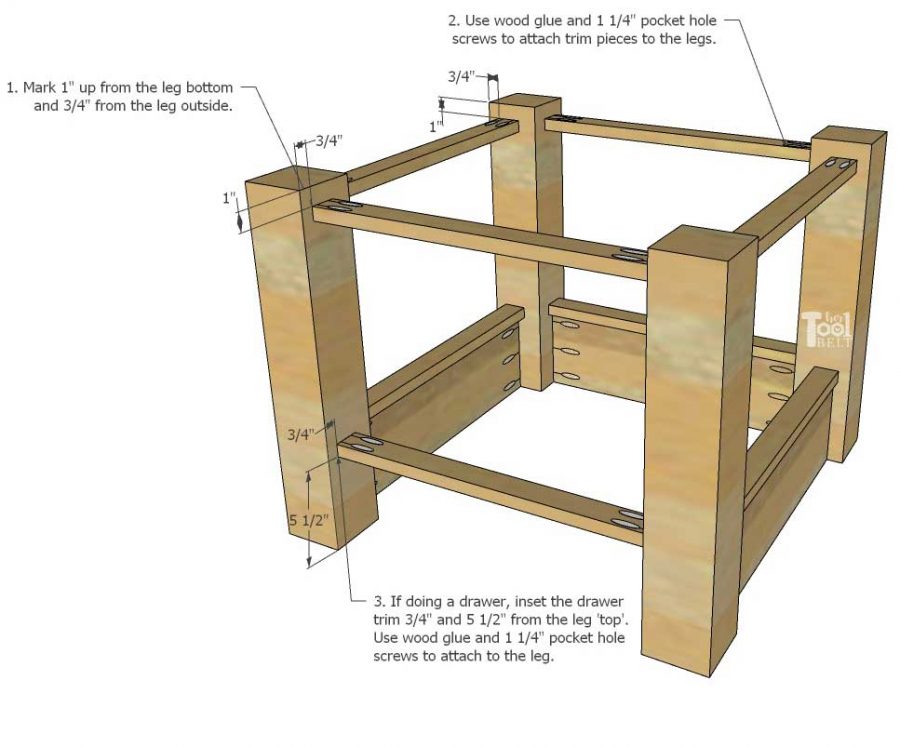 DIY farmhouse side table tutorial and free plans with optional drawer and zinc table top.