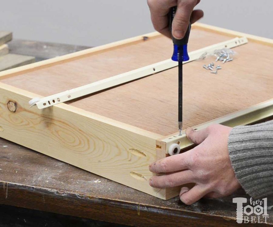 DIY farmhouse side table tutorial and free plans with optional drawer and zinc table top.