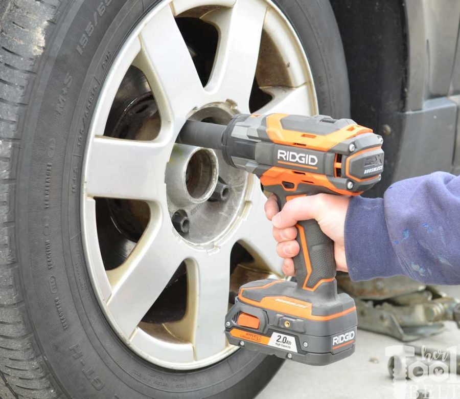 Use the Ridgid impact wrench to make changing a car tire quick and easy.