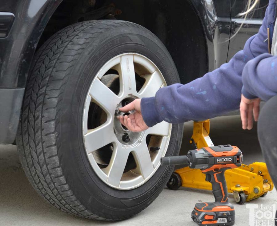Use the Ridgid impact wrench to make changing a car tire quick and easy.