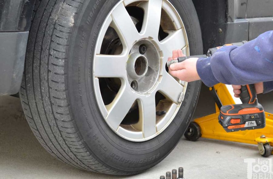 Use the Ridgid impact wrench to make changing a car tire quick and easy.