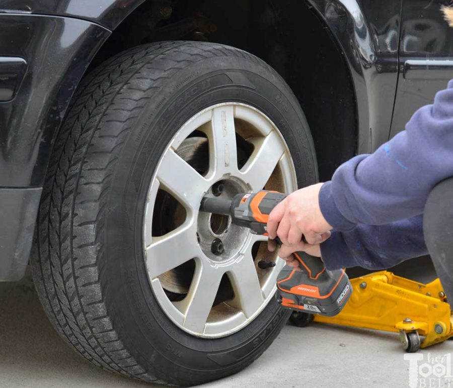 Use the Ridgid impact wrench to make changing a car tire quick and easy.