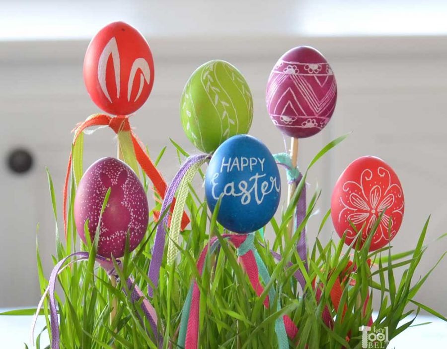 Easter Egg Decor with eggs etched with a Dremel. Happy Easter.