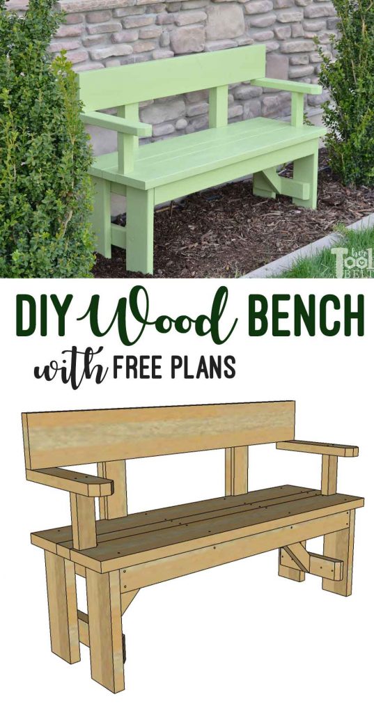 Build a cute wood bench with lumber from your local hardware store. This unique outdoor wood bench has a back and arm rests for comfort. Free building plans on hertoolbelt.