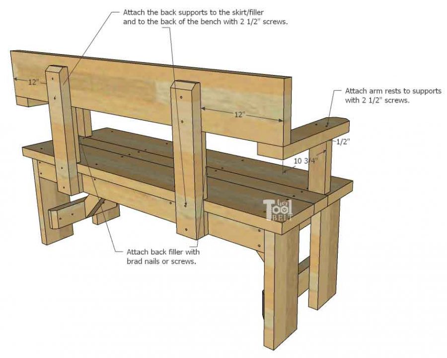 DIY Wood Bench with Back Plans - Her Tool Belt