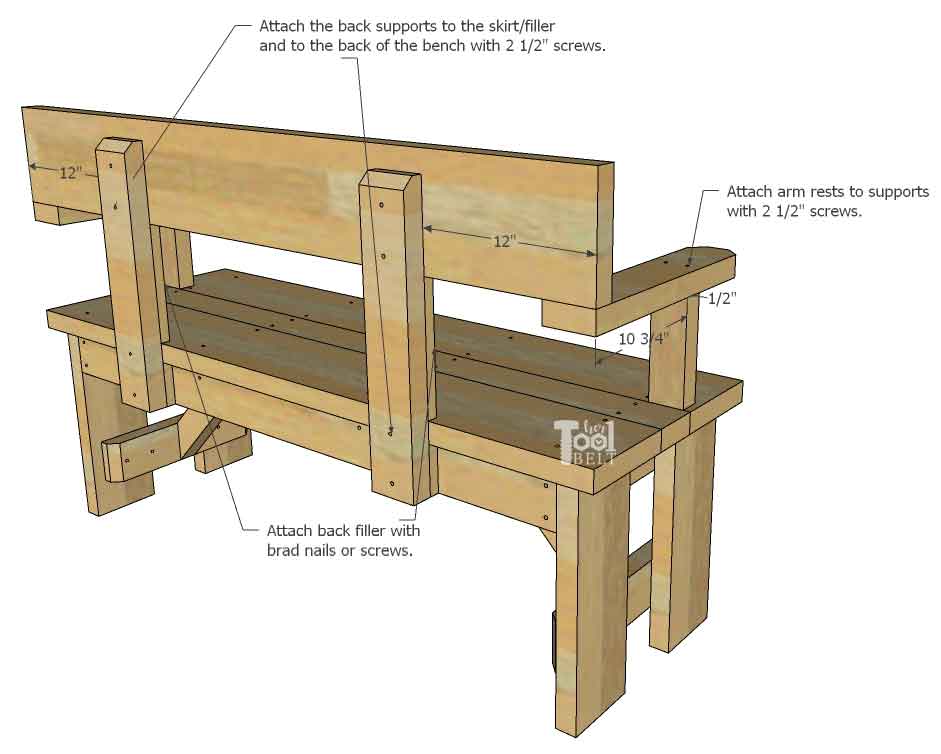 DIY Wood Bench with Back Plans - Her Tool Belt DIY Wood Bench with Back Plans - Her Tool Belt