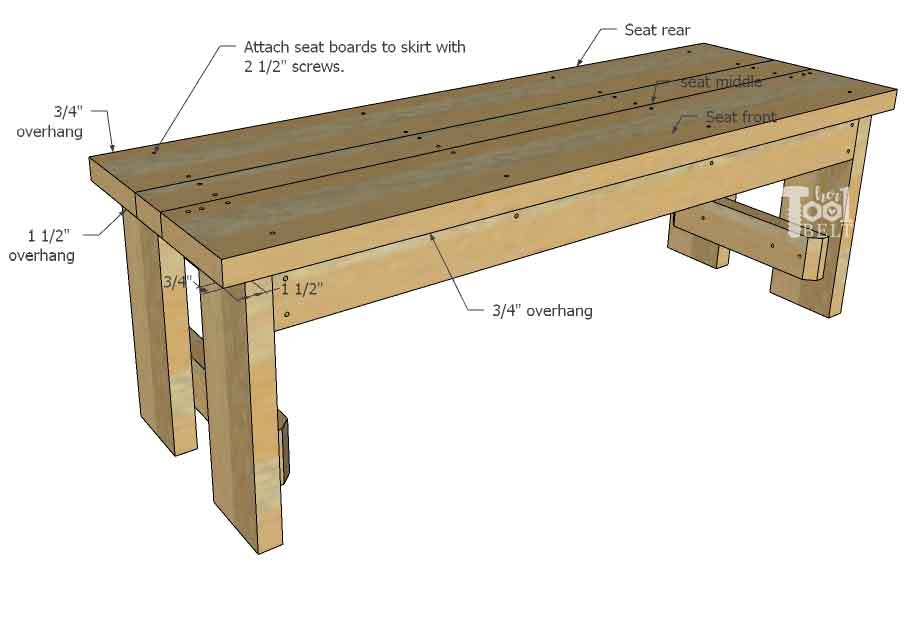 DIY Wood Bench with Back Plans - Her Tool Belt