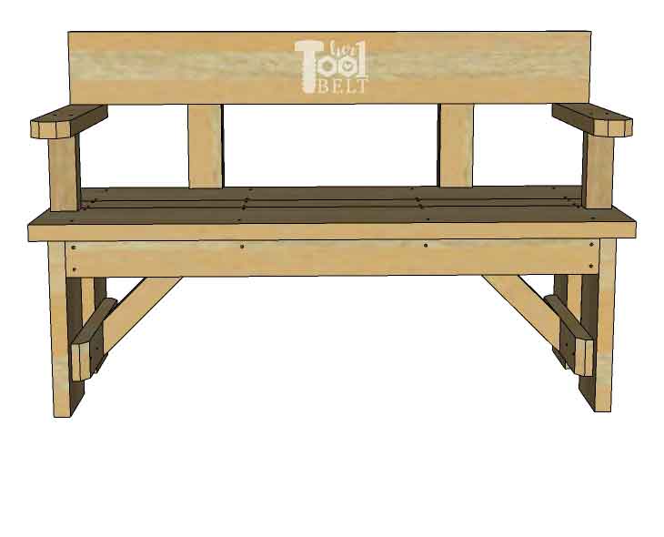 DIY Wood Bench with Back Plans - Her Tool Belt