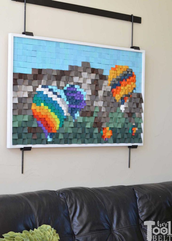 Hot air balloon unique wood art piece. Pixelate any photo to create 3D pixel wood art.