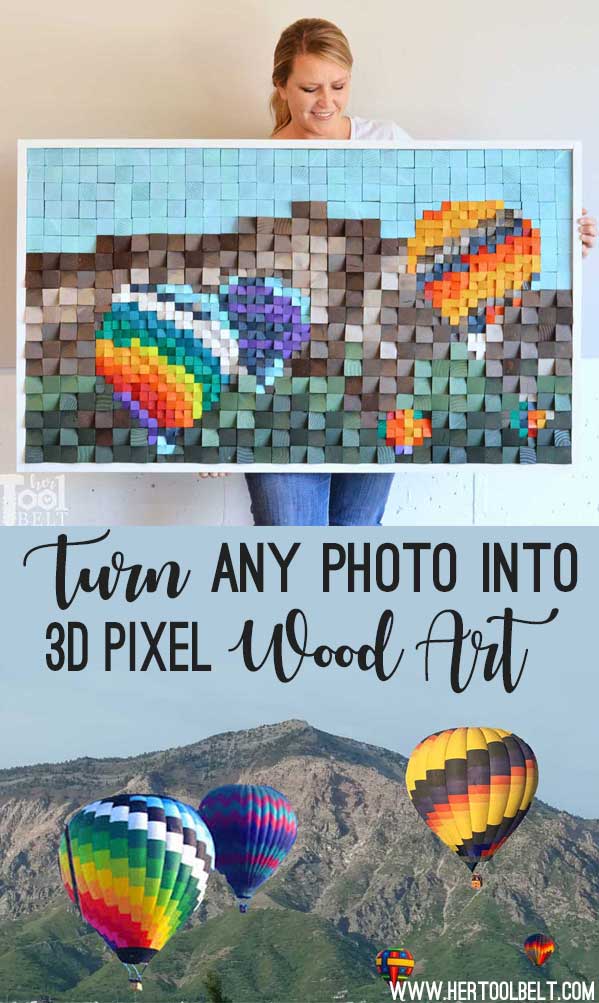 Easily turn any photo into 3D pixel wood art with photoshop elements. Great way to use up scrap wood! #scrapwoodchallenge