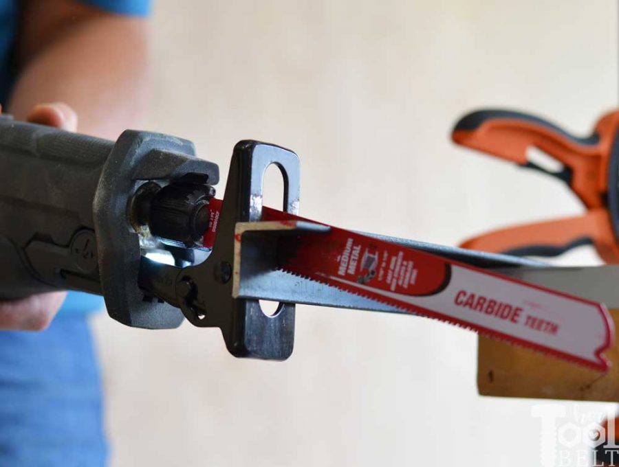 Cutting 1/8" steel angle iron with Diablo's Steel Demon carbide recip metal cutting blades.