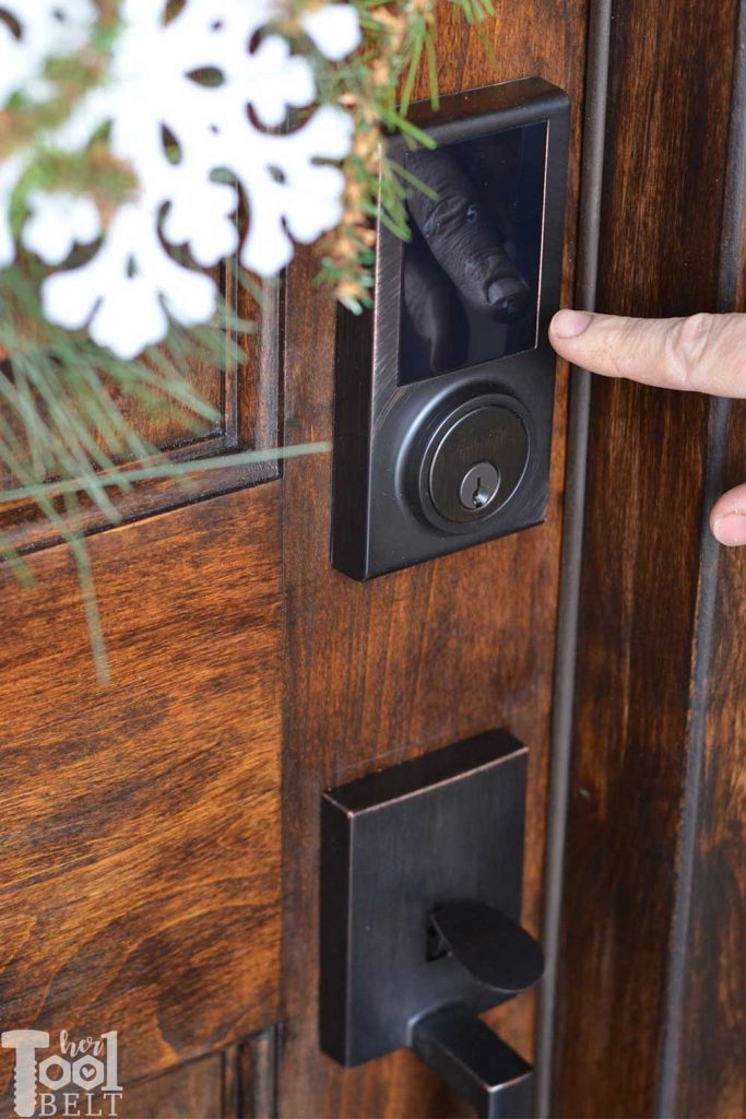 Getting ready for holiday visitors by refreshing the front door and installing a cool touch pad keyless entry lock. See 12 gorgeous door updates with the 12 doors of December @DelaneyHardware #DelaneyHardware #12DoorsofDecember