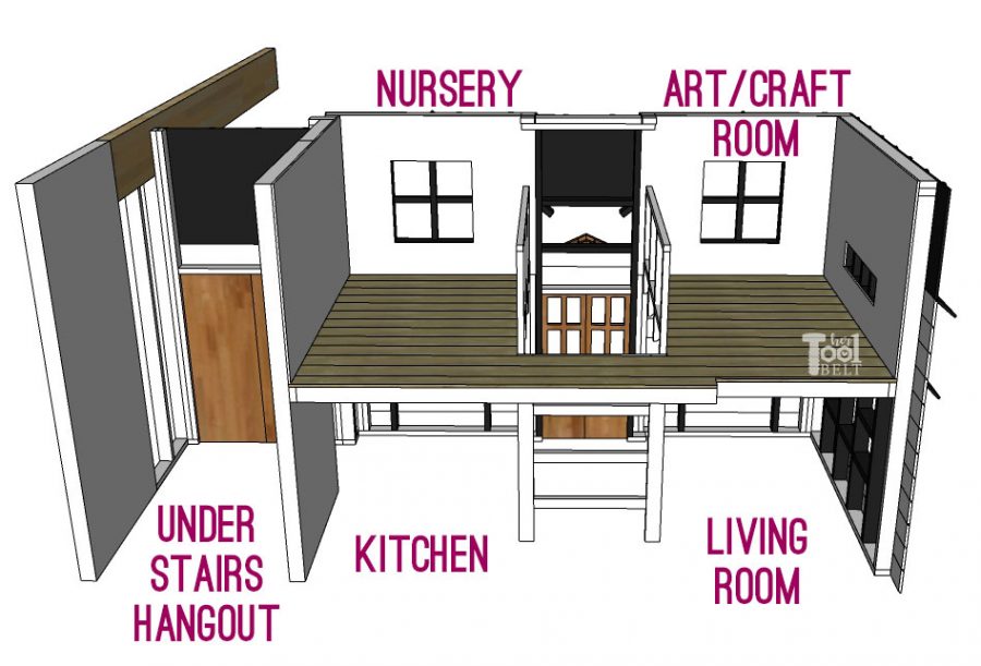 This Mom built a basement playhouse for her kids. It's really a toy room shaped like a tiny house...come take a tour.