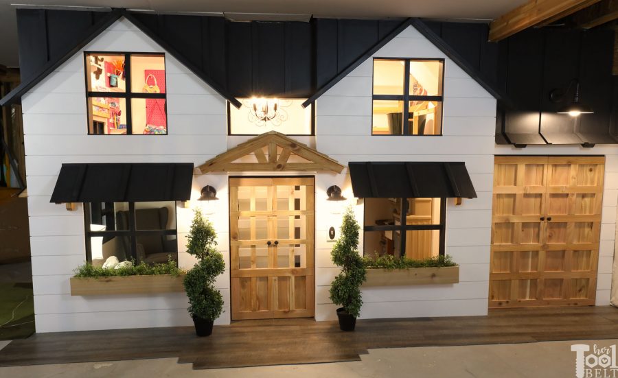 This Mom built a basement playhouse for her kids. It's really a toy room shaped like a modern farmhouse tiny house...come take a tour.
