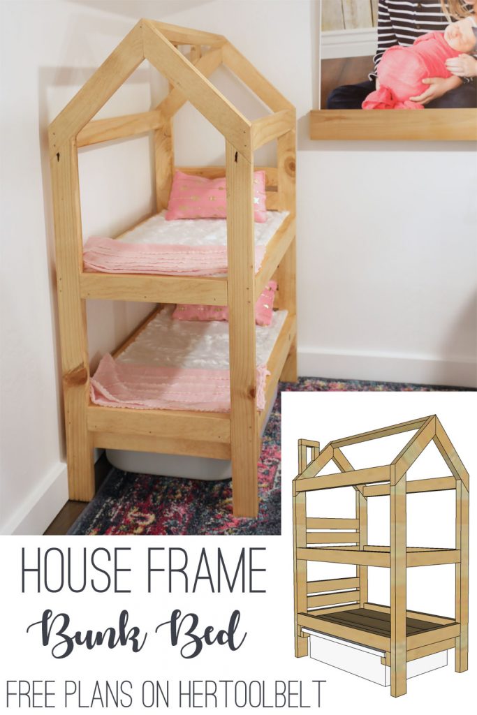 18" Doll bunk bed in the shape of a tiny house. Free plans