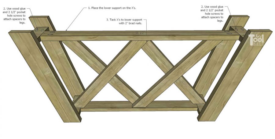 Free plans to build a Double X Console Table. Lumber for this table is about $38!