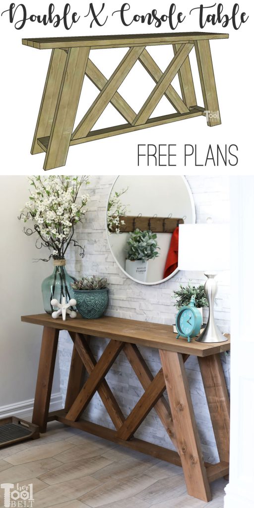 Free plans to build a Double X Console Table. Lumber for this table is about $38!
