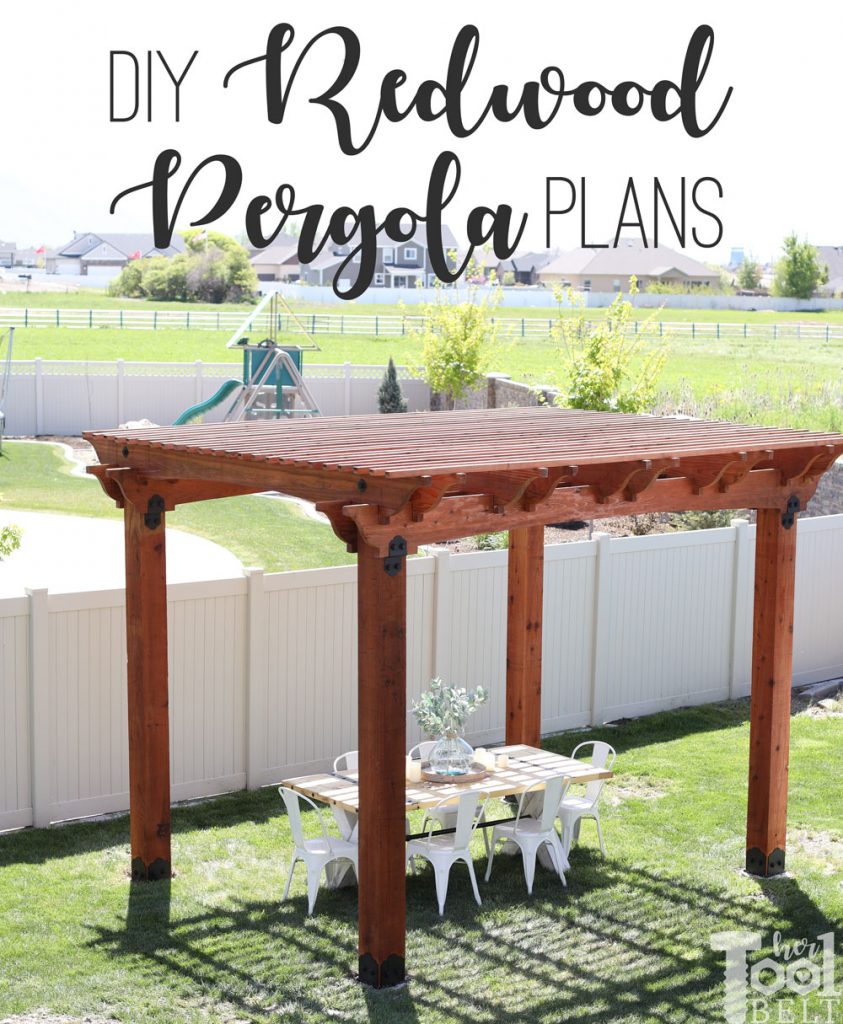 Perfect way to create shade and an outdoor entertaining space. Build a redwood pergola with these free plans and pattern.