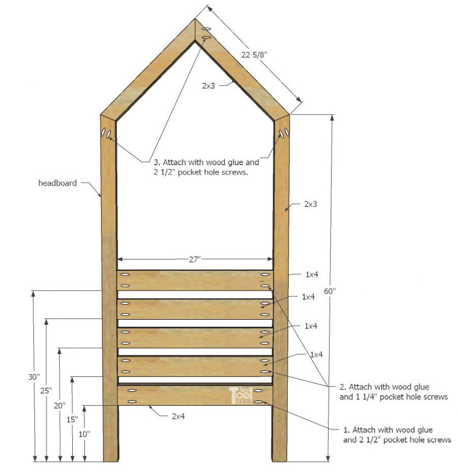 Free plans to build a house frame toddler bed with under the bed storage bins.