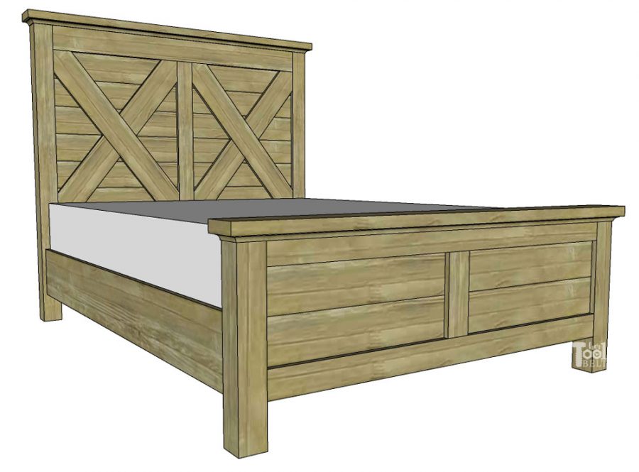 Building plans for a X barn door farmhouse style bed in queen size. 