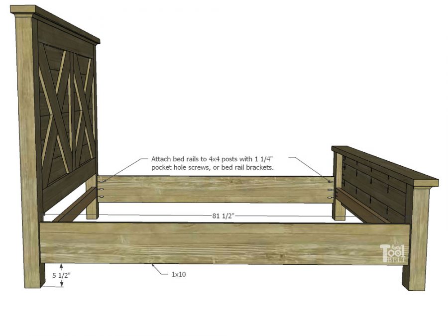 Building plans for a X barn door farmhouse style bed in queen size. 