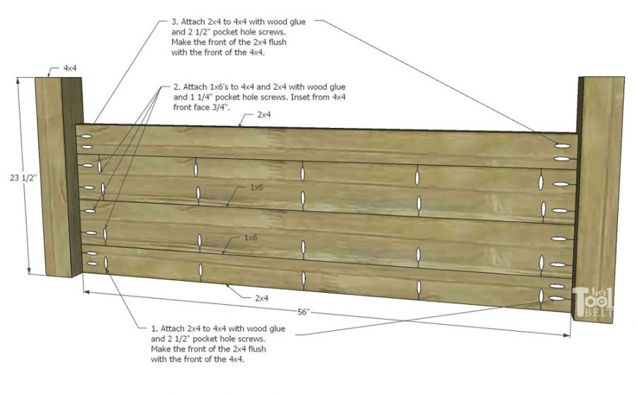 Building plans for a X barn door farmhouse style bed in queen size. 