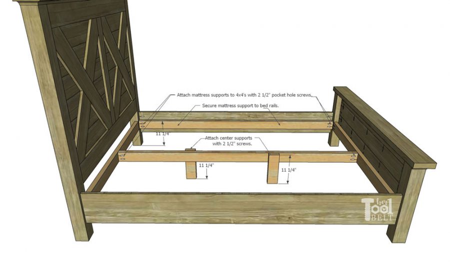 Building plans for a X barn door farmhouse style bed in queen size. 