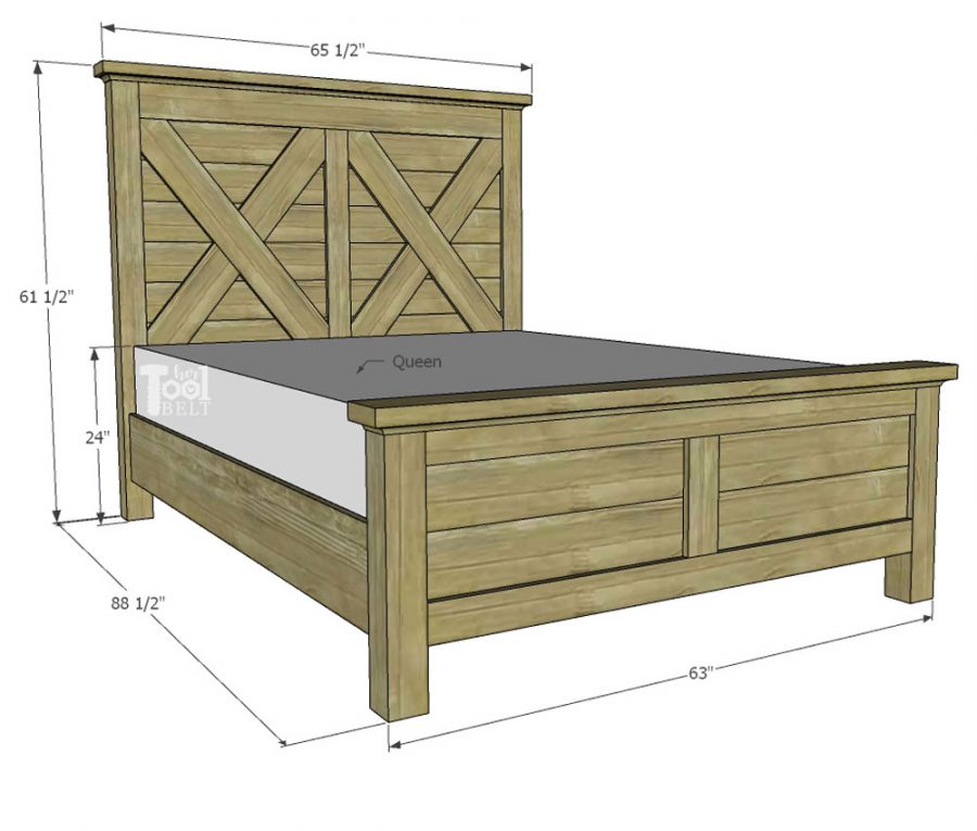 Building plans for a X barn door farmhouse style bed in queen size. 