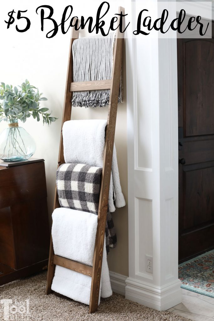 $5 blanket ladder - free plans to build this simple blanket ladder to store your favorite throws!