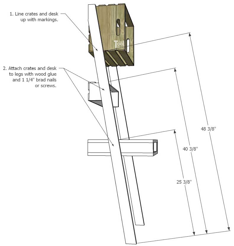 Free plans to build an easy leaning crate ladder bookshelf and desk system for kids. The crates are great to organize and store books and toys. Free plans on hertoolbelt.com 