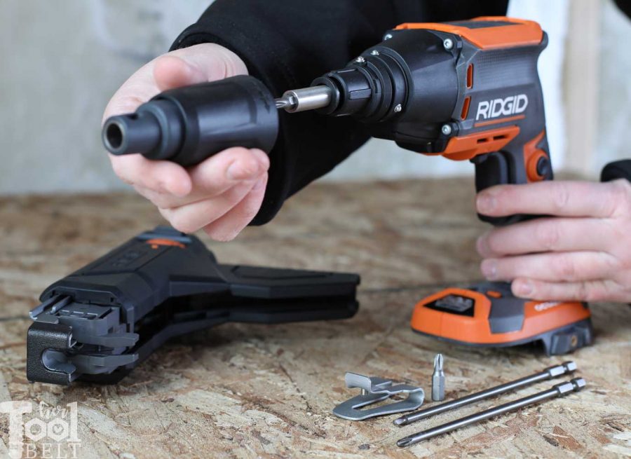 Get perfect drywall screw depth everytime! Tool review of Ridgid cordless drywall screwdriver with optional collating screw attachment.