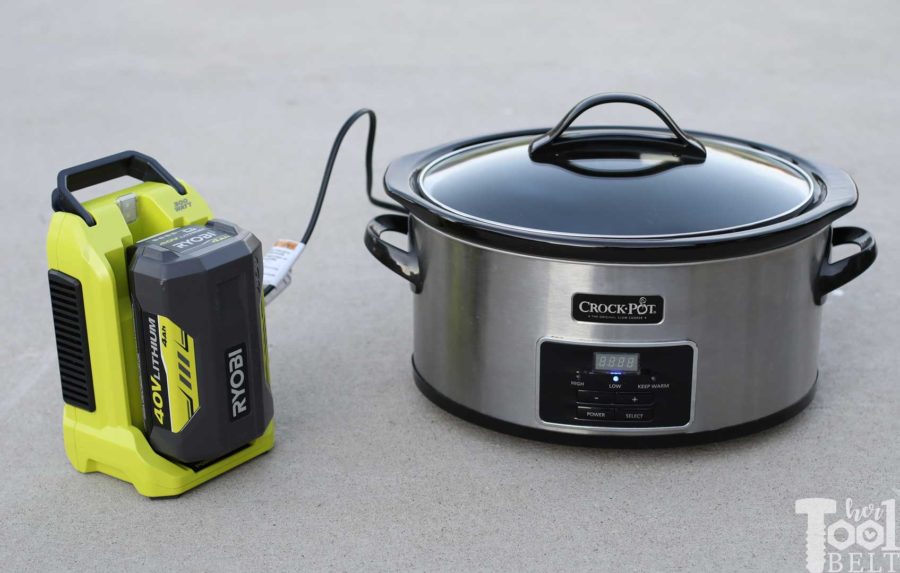 The inverter can power devices that are 300 watts or less. Battery powered crockpot. Tool Review of Ryobi's 40V battery power inverter. 