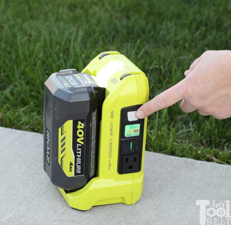 Turn on light. Tool Review of Ryobi's 40V battery power inverter. 