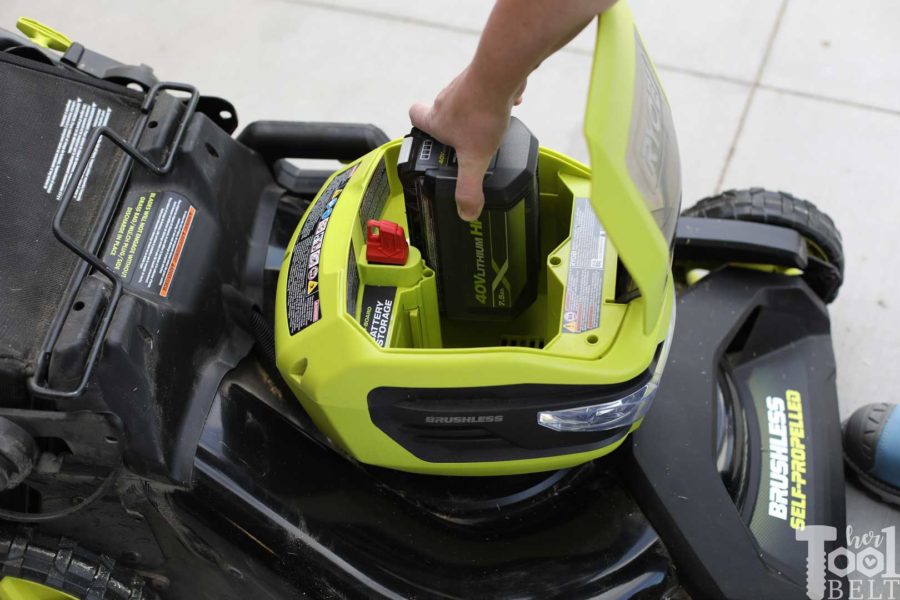 Installing the 40 volt battery in the Ryobi lawn mower. Is a battery powered lawn mower as tough as gas powered? Check out this Ryobi 40 volt lawn mower review. 