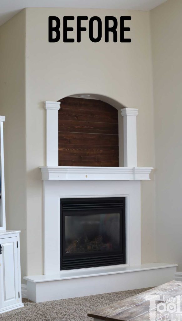 Old builder grade fireplace mantel.