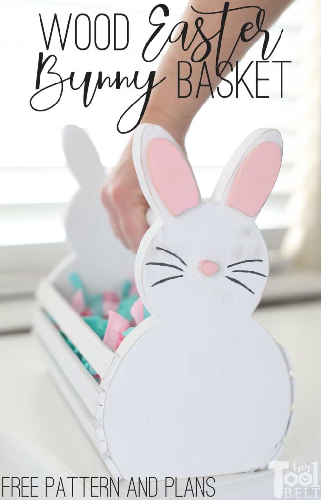 Build cute wood Easter Bunny Baskets for your kids or grandkids. Personalize their basket for them or let them decorate their own basket. #bunny